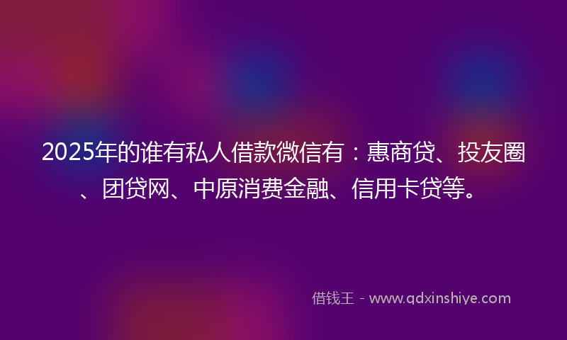 2025年的谁有私人借款微信有：惠商贷、投友圈、团贷网、中原消费金融、信用卡贷等。