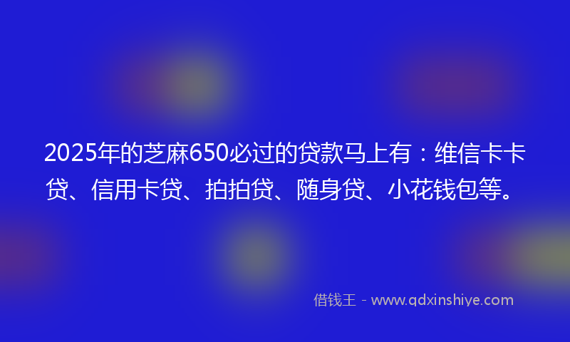 2025年的芝麻650必过的贷款马上有：维信卡卡贷、信用卡贷、拍拍贷、随身贷、小花钱包等。