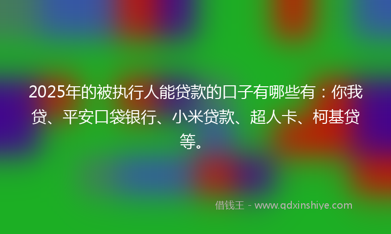 2025年的被执行人能贷款的口子有哪些有：你我贷、平安口袋银行、小米贷款、超人卡、柯基贷等。