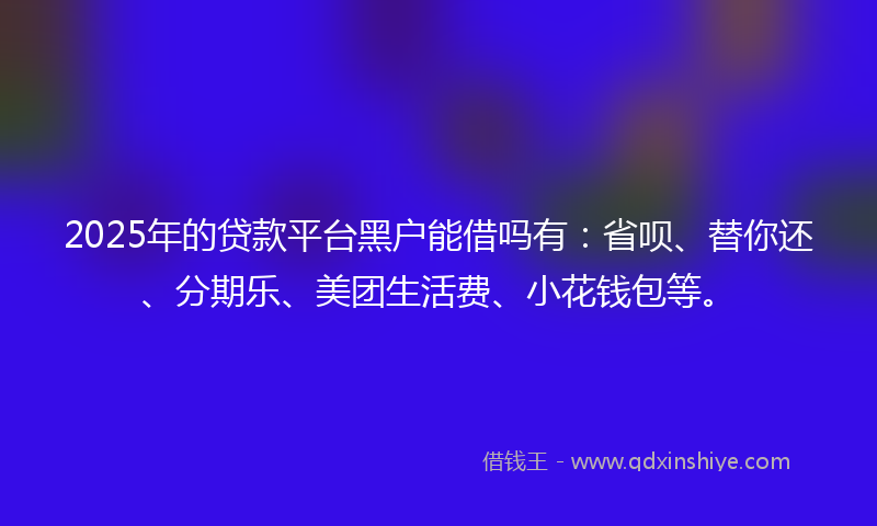 2025年的贷款平台黑户能借吗有：省呗、替你还、分期乐、美团生活费、小花钱包等。