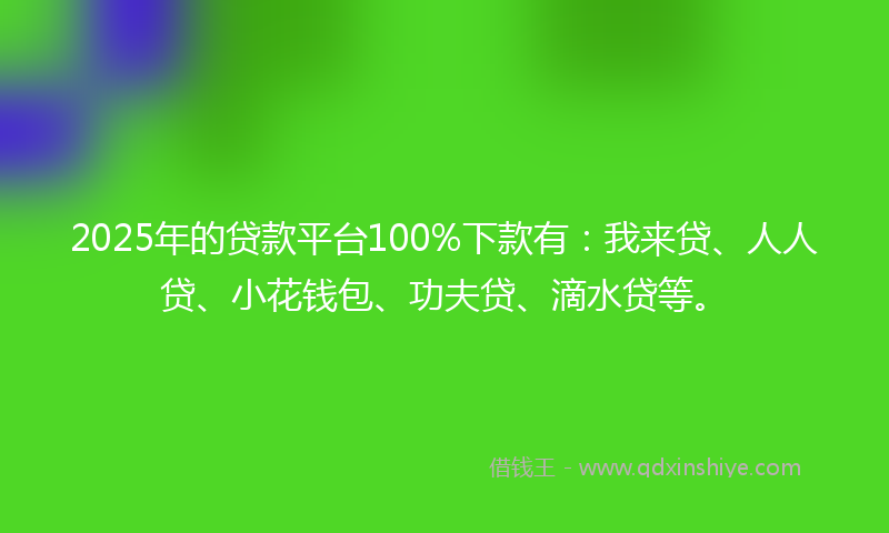 2025年的贷款平台100%下款有：我来贷、人人贷、小花钱包、功夫贷、滴水贷等。