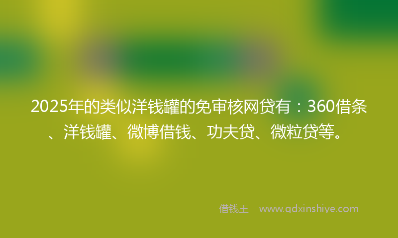 2025年的类似洋钱罐的免审核网贷有：360借条、洋钱罐、微博借钱、功夫贷、微粒贷等。