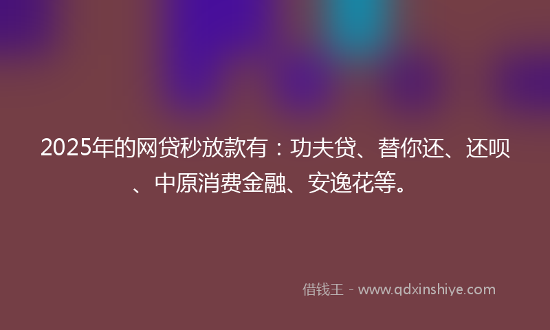 2025年的网贷秒放款有：功夫贷、替你还、还呗、中原消费金融、安逸花等。