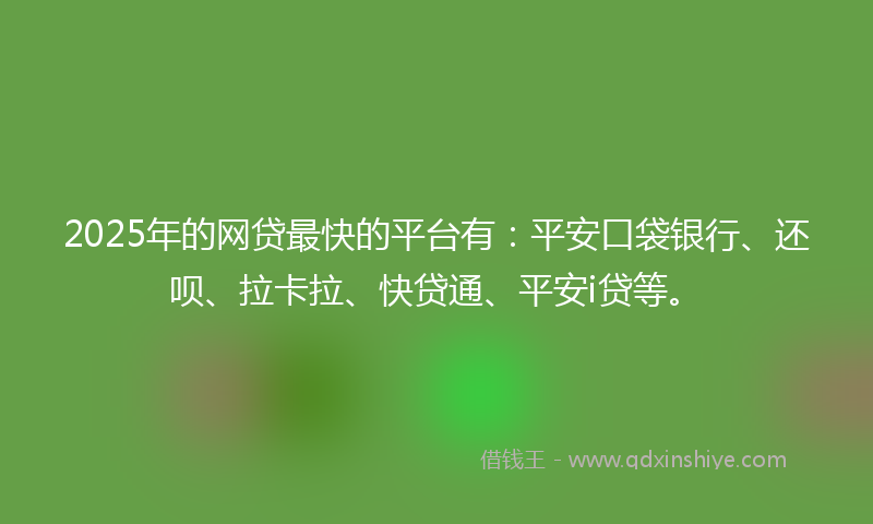 2025年的网贷最快的平台有：平安口袋银行、还呗、拉卡拉、快贷通、平安i贷等。