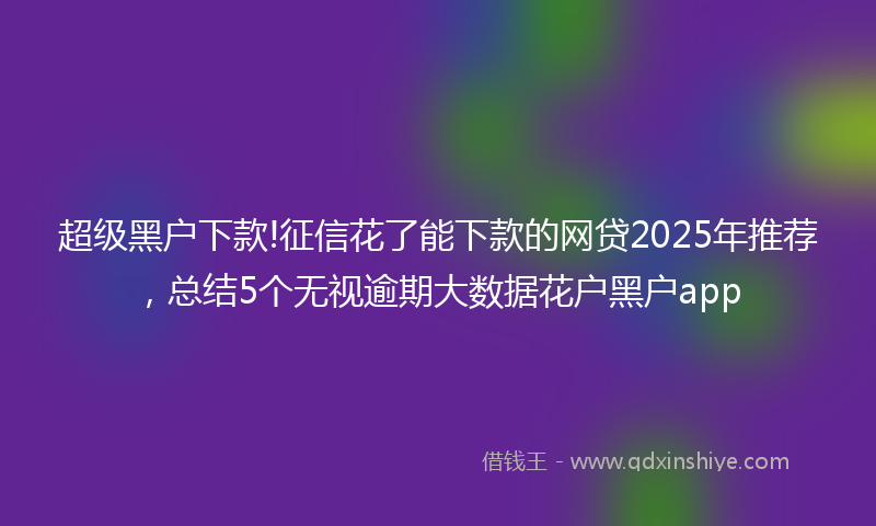 超级黑户下款!征信花了能下款的网贷2025年推荐，总结5个无视逾期大数据花户黑户app