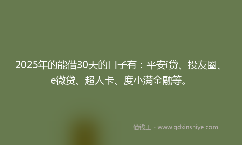 2025年的能借30天的口子有：平安i贷、投友圈、e微贷、超人卡、度小满金融等。