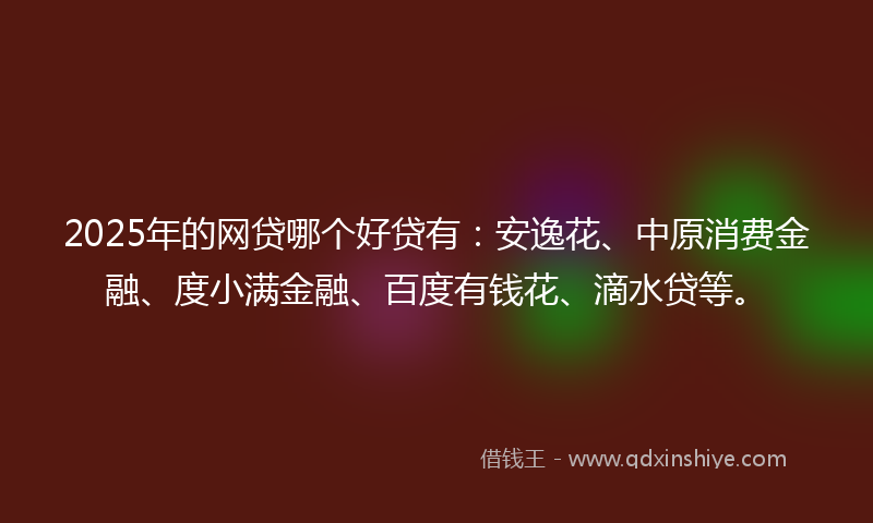 2025年的网贷哪个好贷有：安逸花、中原消费金融、度小满金融、百度有钱花、滴水贷等。
