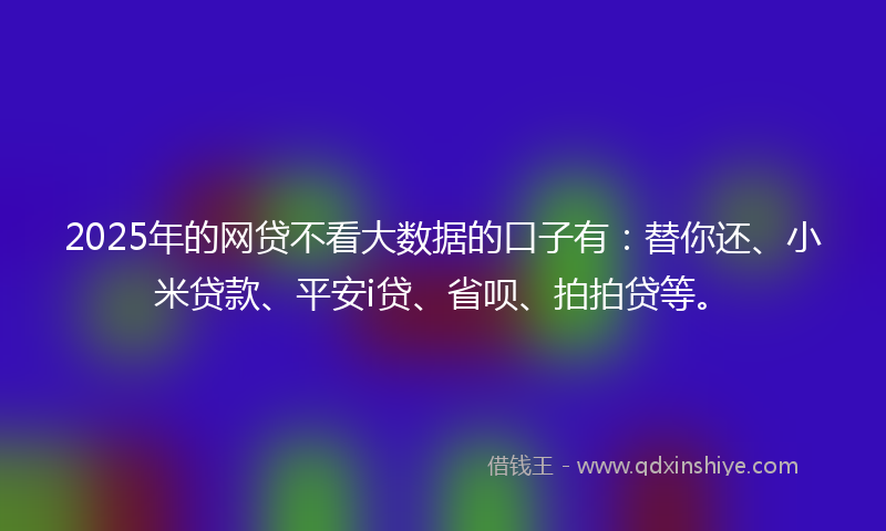 2025年的网贷不看大数据的口子有：替你还、小米贷款、平安i贷、省呗、拍拍贷等。