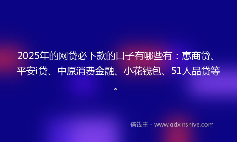 2025年的网贷必下款的口子有哪些有：惠商贷、平安i贷、中原消费金融、小花钱包、51人品贷等。