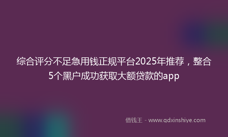 综合评分不足急用钱正规平台2025年推荐，整合5个黑户成功获取大额贷款的app