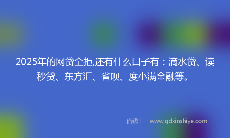 2025年的网贷全拒,还有什么口子有：滴水贷、读秒贷、东方汇、省呗、度小满金融等。