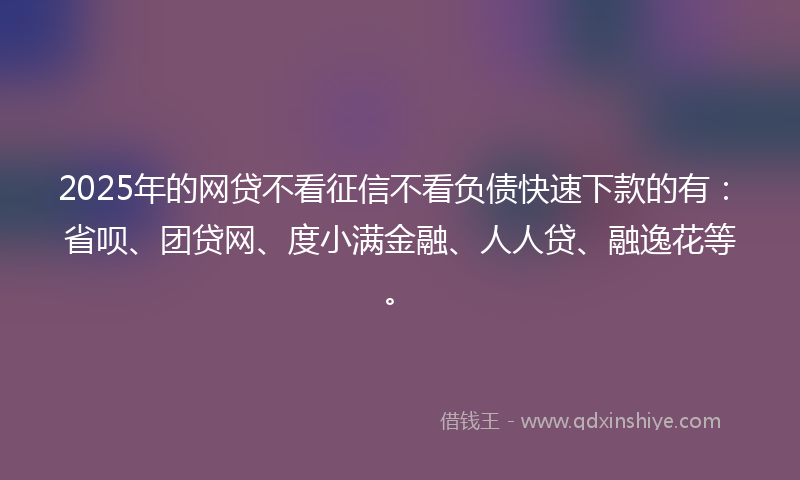 2025年的网贷不看征信不看负债快速下款的有：省呗、团贷网、度小满金融、人人贷、融逸花等。