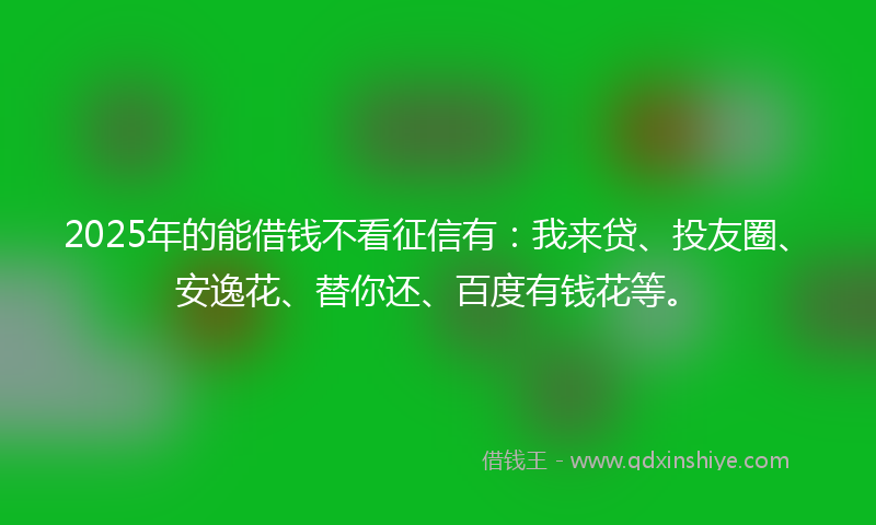 2025年的能借钱不看征信有：我来贷、投友圈、安逸花、替你还、百度有钱花等。