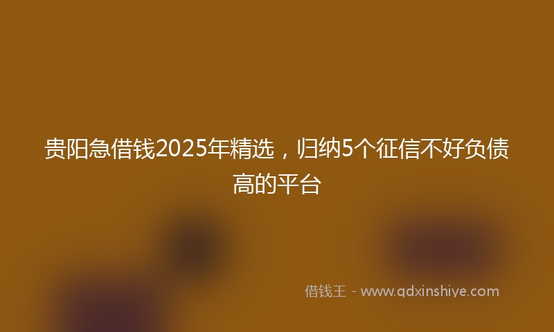 贵阳急借钱2025年精选，归纳5个征信不好负债高的平台