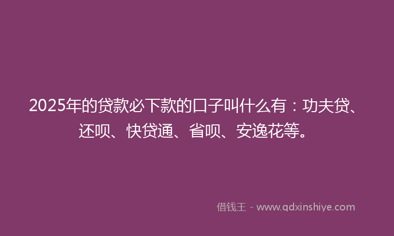 2025年的贷款必下款的口子叫什么有：功夫贷、还呗、快贷通、省呗、安逸花等。