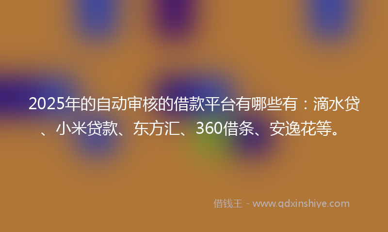 2025年的自动审核的借款平台有哪些有：滴水贷、小米贷款、东方汇、360借条、安逸花等。