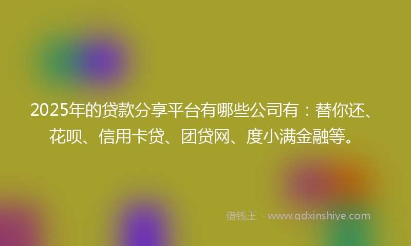 2025年的贷款分享平台有哪些公司有：替你还、花呗、信用卡贷、团贷网、度小满金融等。