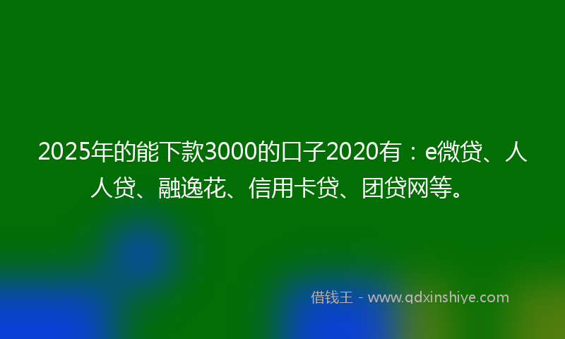 2025年的能下款3000的口子2020有：e微贷、人人贷、融逸花、信用卡贷、团贷网等。