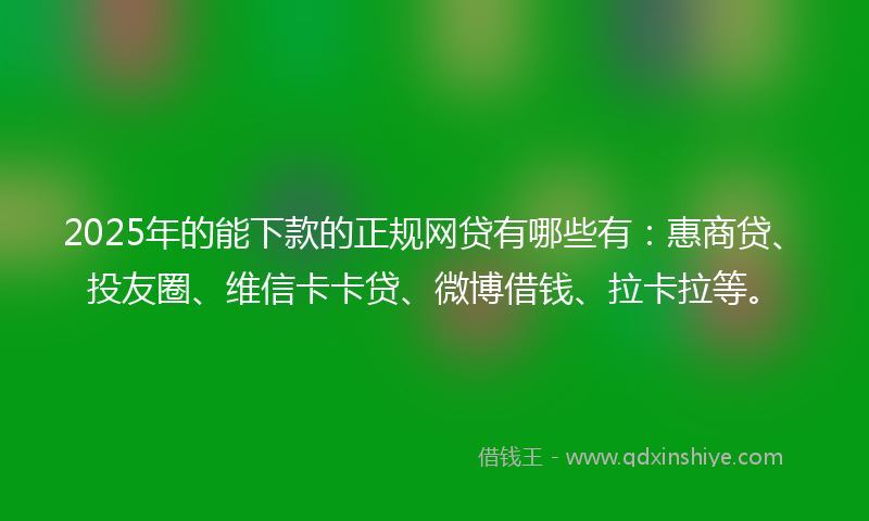 2025年的能下款的正规网贷有哪些有：惠商贷、投友圈、维信卡卡贷、微博借钱、拉卡拉等。