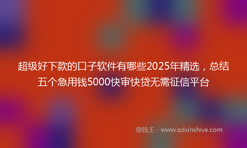 超级好下款的口子软件有哪些2025年精选，总结五个急用钱5000快审快贷无需征信平台