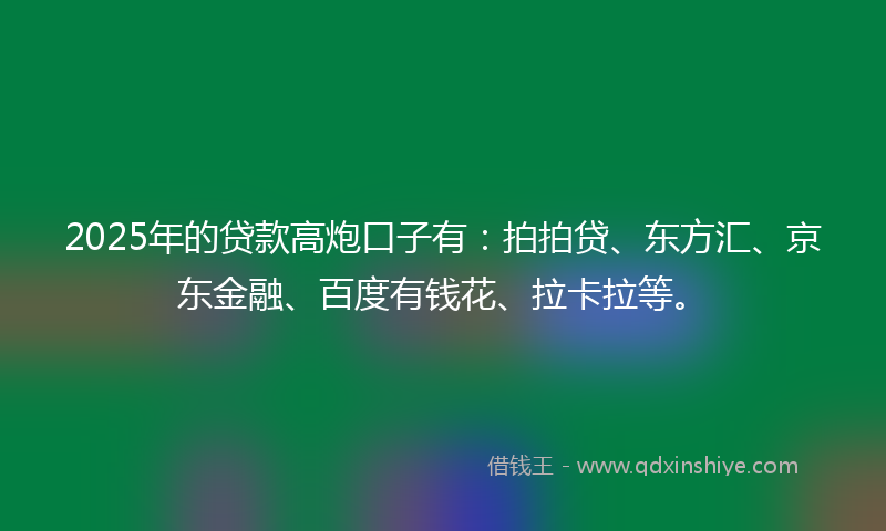 2025年的贷款高炮口子有：拍拍贷、东方汇、京东金融、百度有钱花、拉卡拉等。