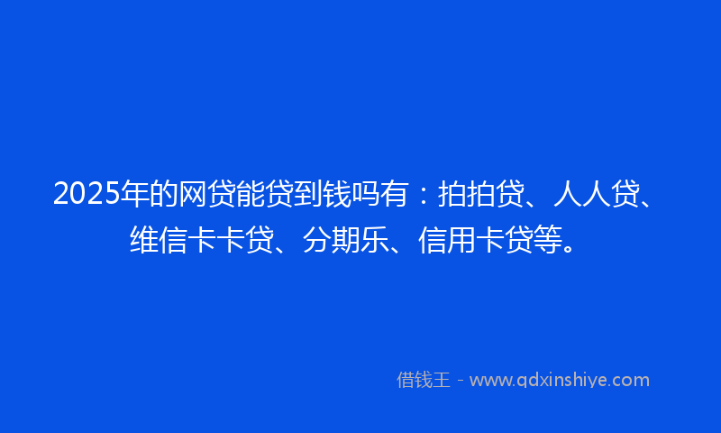 2025年的网贷能贷到钱吗有：拍拍贷、人人贷、维信卡卡贷、分期乐、信用卡贷等。