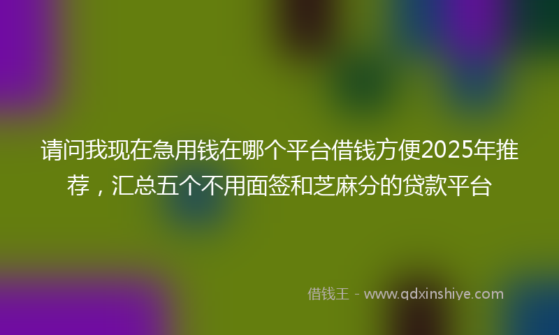 请问我现在急用钱在哪个平台借钱方便2025年推荐，汇总五个不用面签和芝麻分的贷款平台