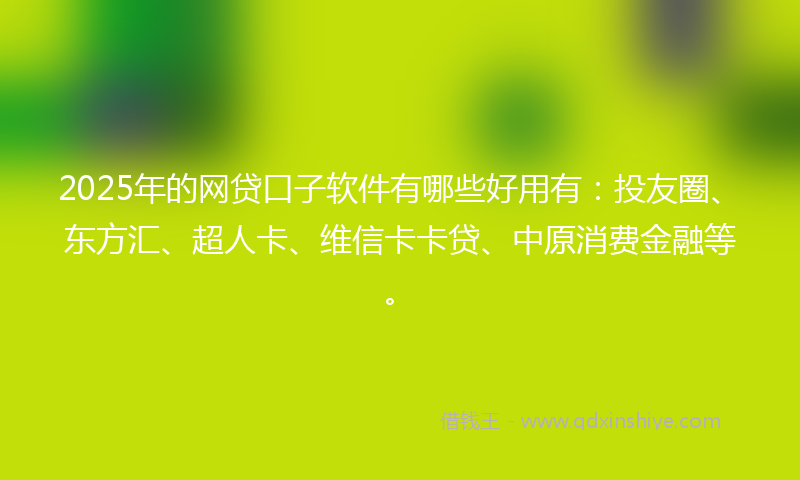 2025年的网贷口子软件有哪些好用有：投友圈、东方汇、超人卡、维信卡卡贷、中原消费金融等。