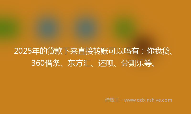 2025年的贷款下来直接转账可以吗有：你我贷、360借条、东方汇、还呗、分期乐等。