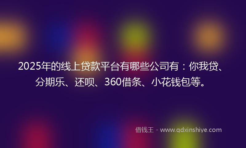 2025年的线上贷款平台有哪些公司有：你我贷、分期乐、还呗、360借条、小花钱包等。