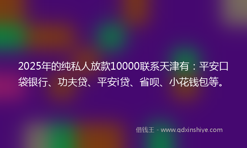2025年的纯私人放款10000联系天津有：平安口袋银行、功夫贷、平安i贷、省呗、小花钱包等。