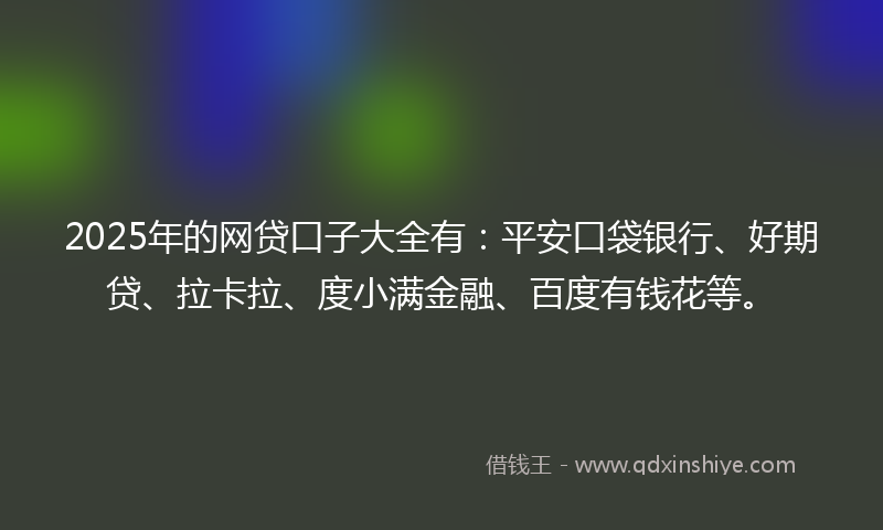 2025年的网贷口子大全有：平安口袋银行、好期贷、拉卡拉、度小满金融、百度有钱花等。