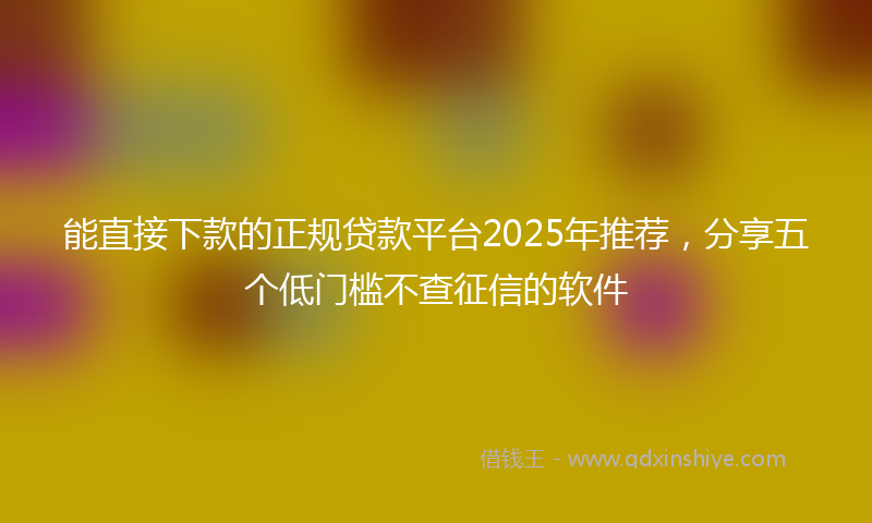 能直接下款的正规贷款平台2025年推荐，分享五个低门槛不查征信的软件