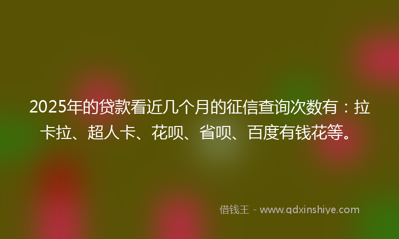 2025年的贷款看近几个月的征信查询次数有：拉卡拉、超人卡、花呗、省呗、百度有钱花等。