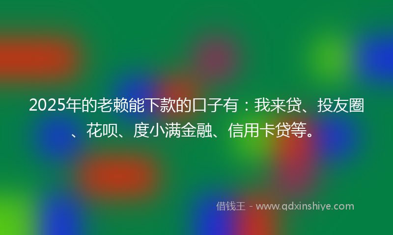 2025年的老赖能下款的口子有：我来贷、投友圈、花呗、度小满金融、信用卡贷等。