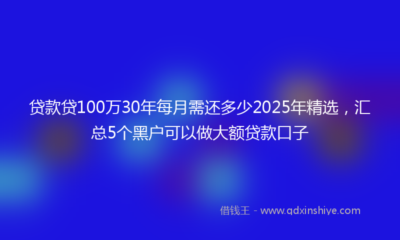 贷款贷100万30年每月需还多少2025年精选，汇总5个黑户可以做大额贷款口子