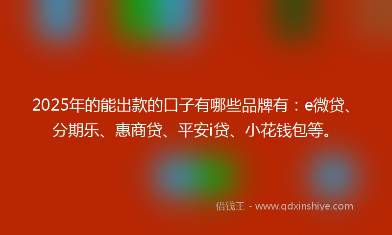 2025年的能出款的口子有哪些品牌有：e微贷、分期乐、惠商贷、平安i贷、小花钱包等。