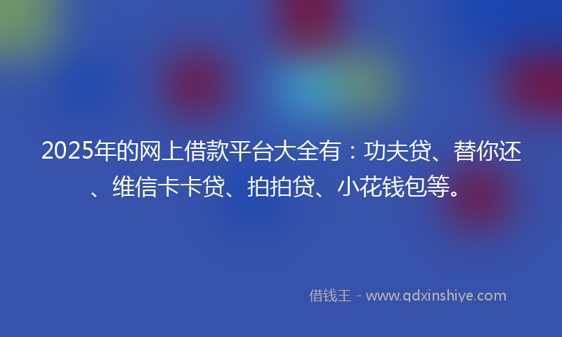 2025年的网上借款平台大全有：功夫贷、替你还、维信卡卡贷、拍拍贷、小花钱包等。