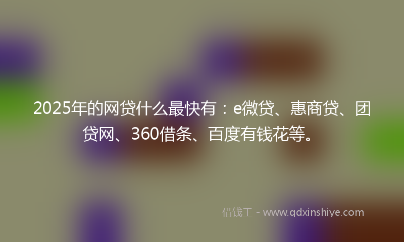 2025年的网贷什么最快有：e微贷、惠商贷、团贷网、360借条、百度有钱花等。