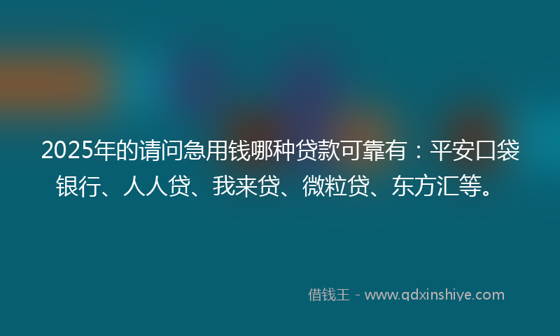 2025年的请问急用钱哪种贷款可靠有：平安口袋银行、人人贷、我来贷、微粒贷、东方汇等。