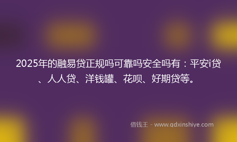 2025年的融易贷正规吗可靠吗安全吗有：平安i贷、人人贷、洋钱罐、花呗、好期贷等。