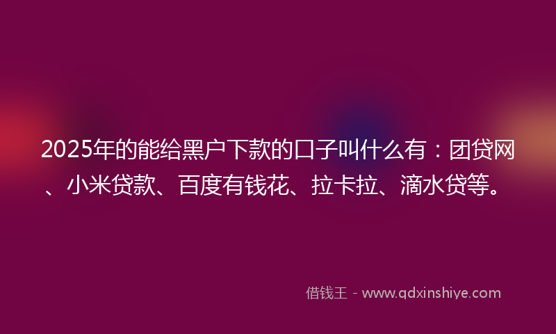 2025年的能给黑户下款的口子叫什么有：团贷网、小米贷款、百度有钱花、拉卡拉、滴水贷等。