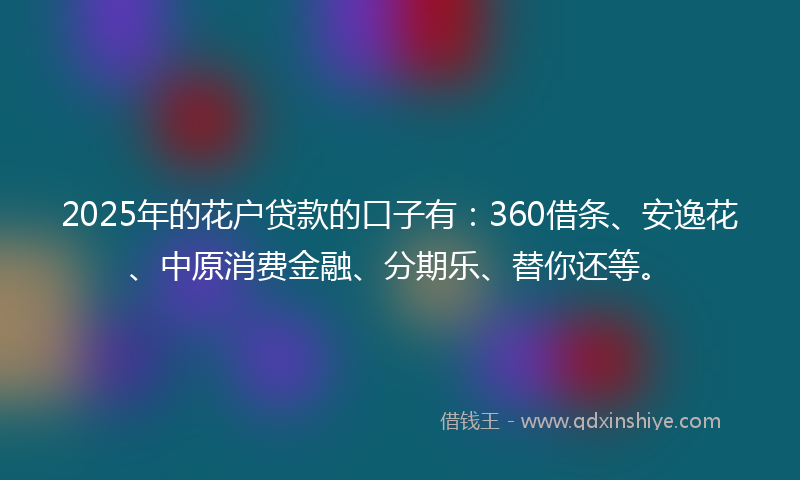 2025年的花户贷款的口子有：360借条、安逸花、中原消费金融、分期乐、替你还等。