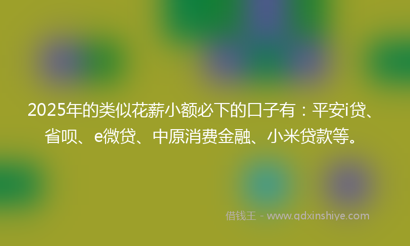 2025年的类似花薪小额必下的口子有：平安i贷、省呗、e微贷、中原消费金融、小米贷款等。