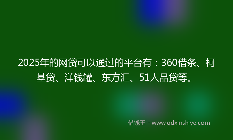 2025年的网贷可以通过的平台有：360借条、柯基贷、洋钱罐、东方汇、51人品贷等。