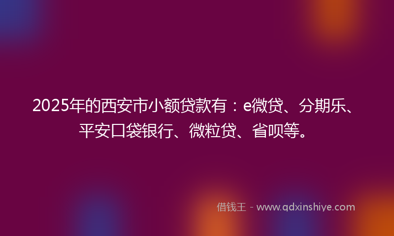 2025年的西安市小额贷款有：e微贷、分期乐、平安口袋银行、微粒贷、省呗等。
