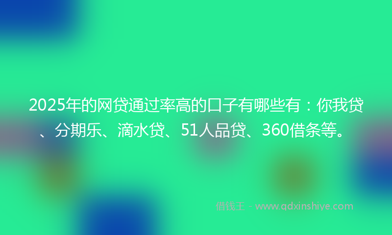 2025年的网贷通过率高的口子有哪些有：你我贷、分期乐、滴水贷、51人品贷、360借条等。