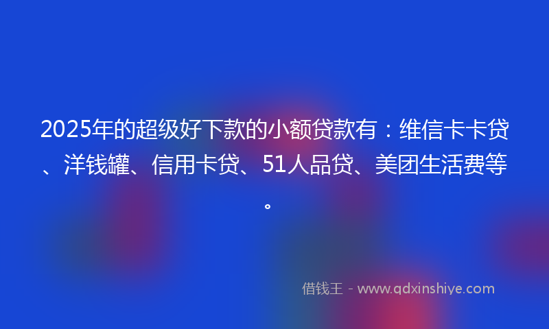 2025年的超级好下款的小额贷款有：维信卡卡贷、洋钱罐、信用卡贷、51人品贷、美团生活费等。