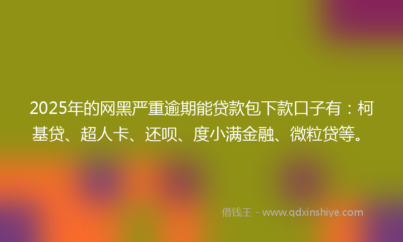 2025年的网黑严重逾期能贷款包下款口子有：柯基贷、超人卡、还呗、度小满金融、微粒贷等。