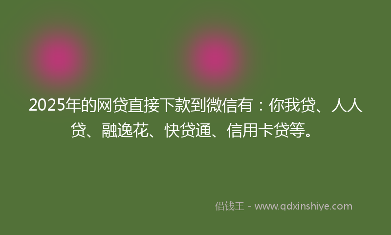 2025年的网贷直接下款到微信有：你我贷、人人贷、融逸花、快贷通、信用卡贷等。